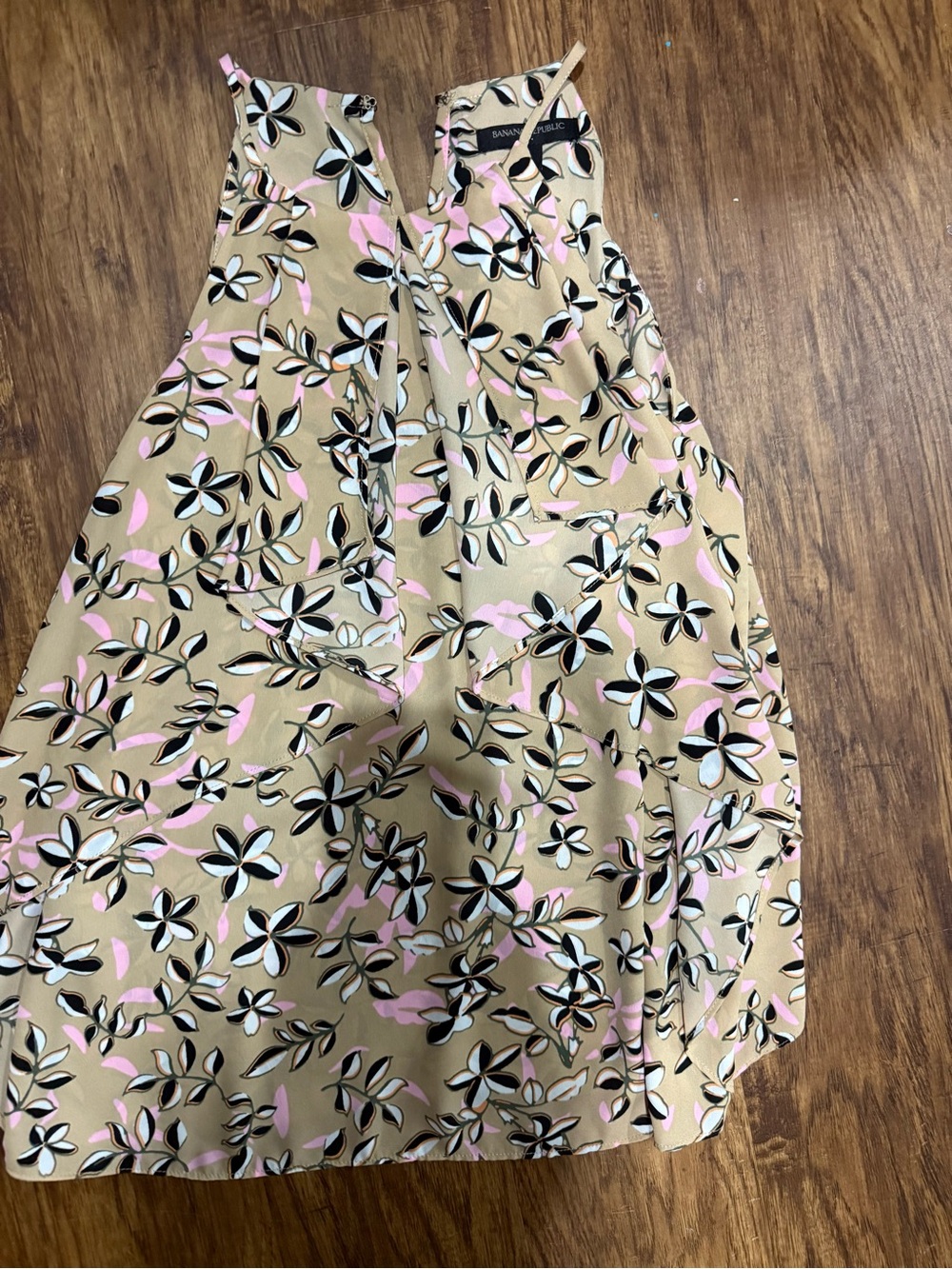 Banana Republic Beige Floral Tank Top with Pink and Black Accents